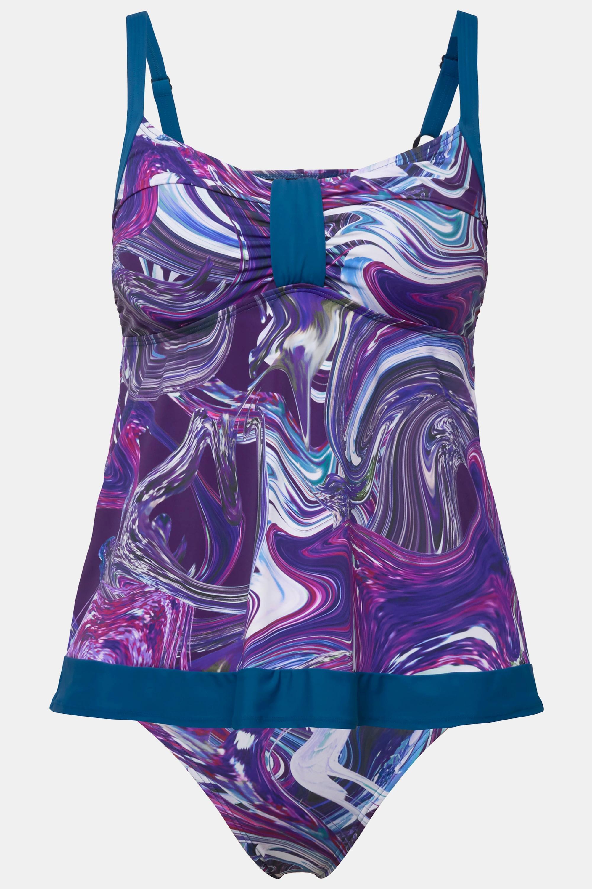 Ulla Popken  Tankini con design marmorizzato, coppe morbide e materiale riciclato 