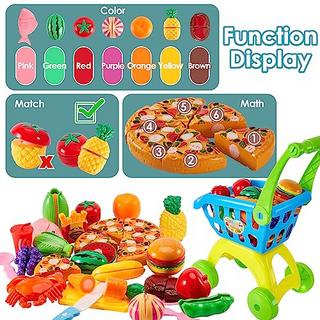 Activity-board  Einkaufswagen für Kinder Küchenspielzeug Schneiden Obst und Gemüse Lebensmittel Spielzeug, 