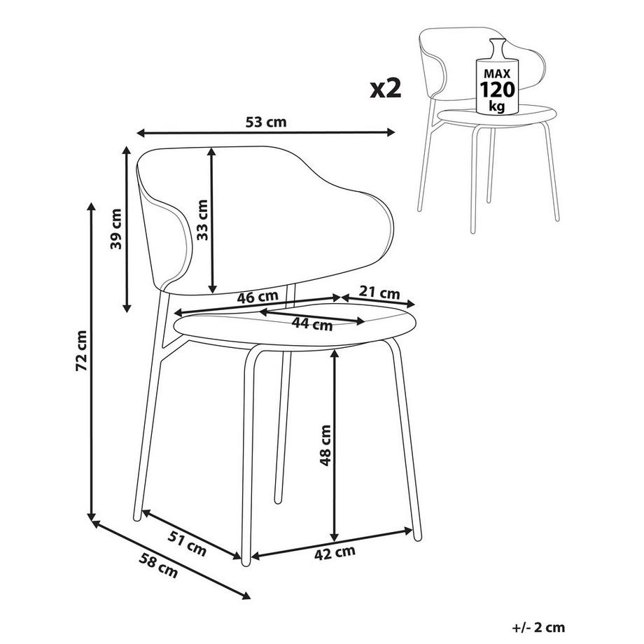 Beliani Lot de 2 chaises de salle à manger en Tissu Moderne KENAI  