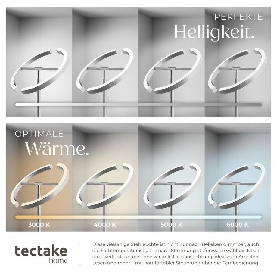 Tectake  Deckenfluter Auralis LED, 20 W, inklusive Leselicht 7 W dimmbar, variable Farbtemperatur 