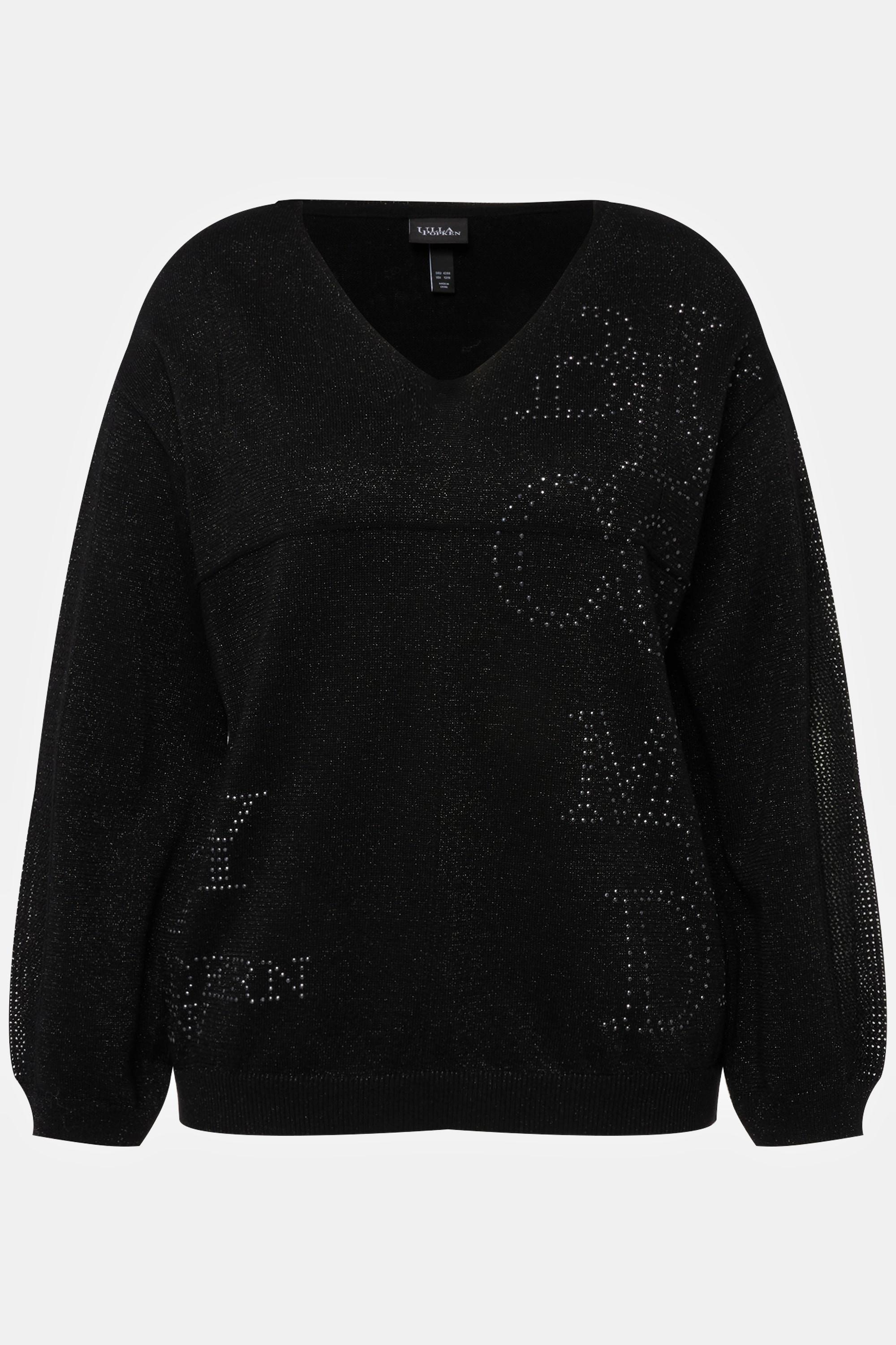 Ulla Popken Maglione Applicazioni Scollo V Maniche Lunghe  