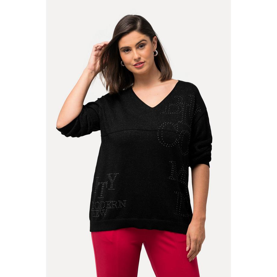 Ulla Popken Pull Pierres Fantaisie Col V Manches Longues  