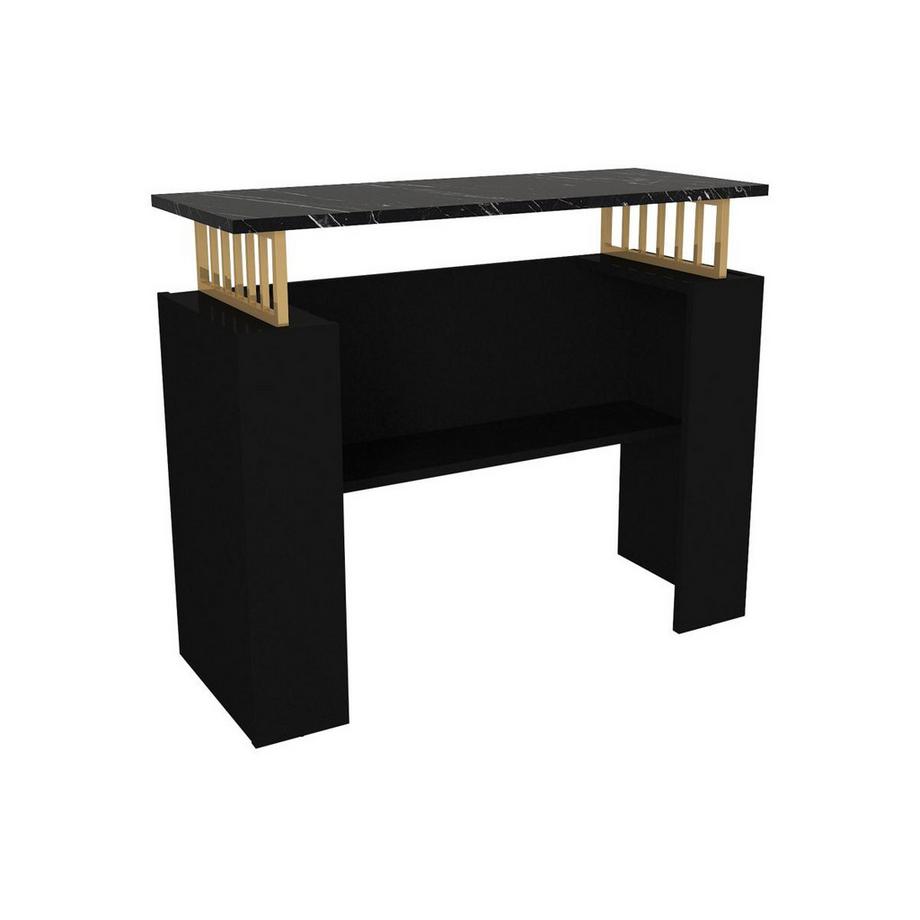 Vente-unique  Console avec 1 étagère - Effet marbre noir et Doré - LIRIONA 