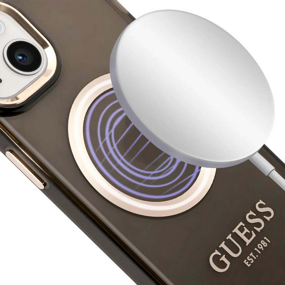 GUESS  Coque Magsafe iPhone 14 TPU Gold Outline 