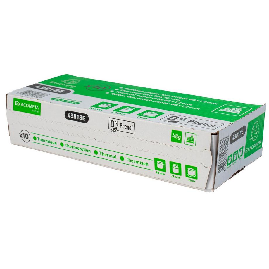 Exacompta Rotolo per scontrini 1cop term 55g 80x80x12x76 senza fenolo Lunga durata - x 30  