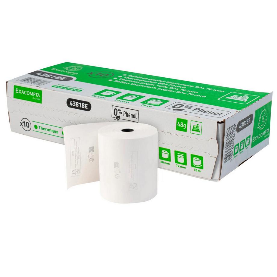 Exacompta Rotolo per scontrini 1cop term 55g 80x80x12x76 senza fenolo Lunga durata - x 30  