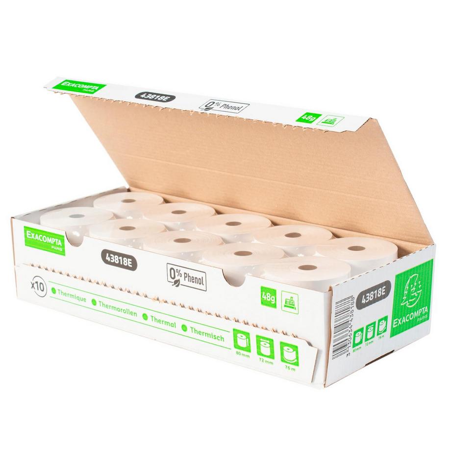Exacompta Rotolo per scontrini 1cop term 55g 80x80x12x76 senza fenolo Lunga durata - x 30  