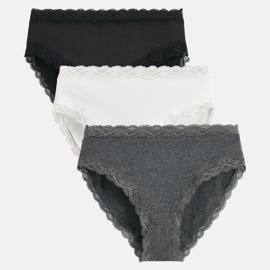Lot de 3 slips en coton et dentelle
