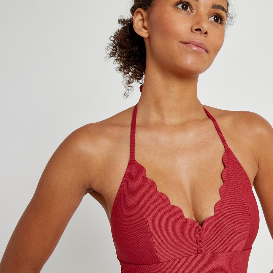 La Redoute Collections Costume da bagno con scollo all'americana e bordo smerlato  