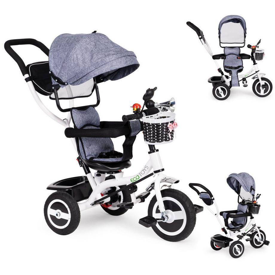 Auvent rotatif de tricycle, roues en caoutchouc durables grises