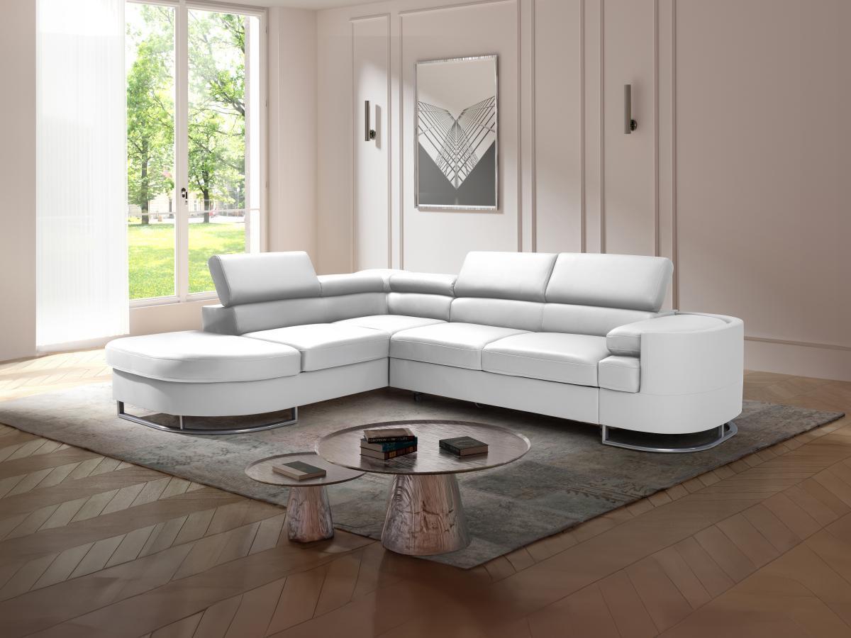 Vente-unique Canapé d'angle gauche convertible en simili blanc MYSEN II  