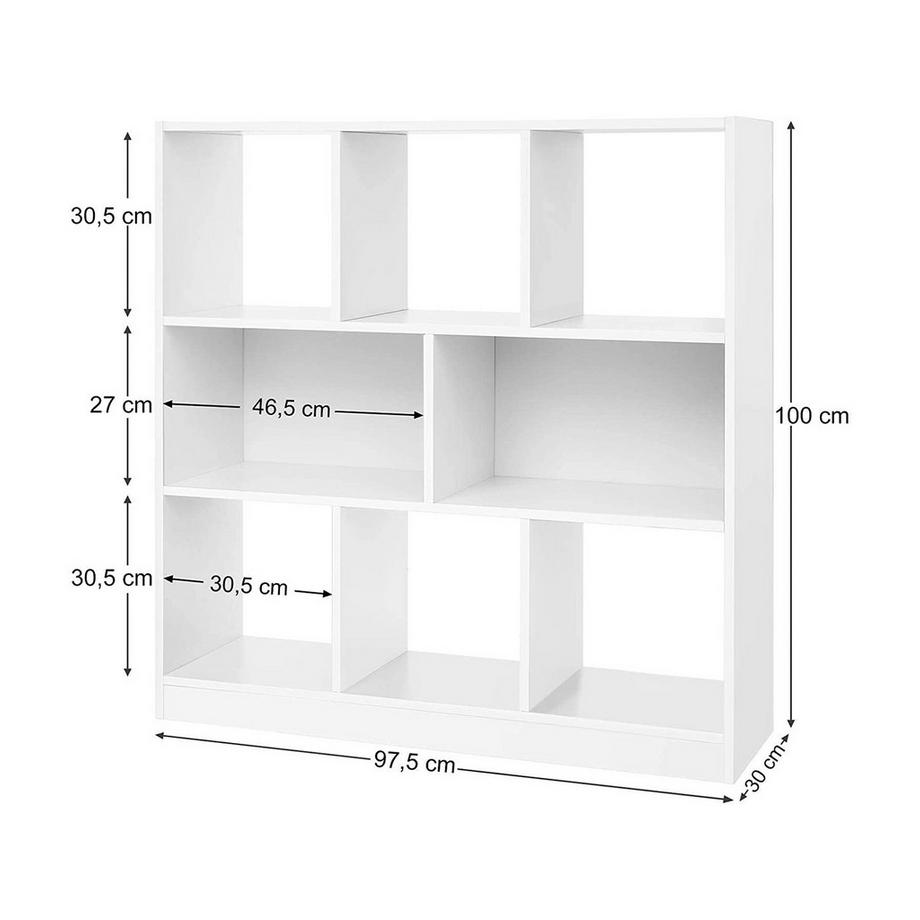 Calicosy Bibliothèque blanche avec 8 cases de rangement ouvertes - L97,5 x H100 cm  