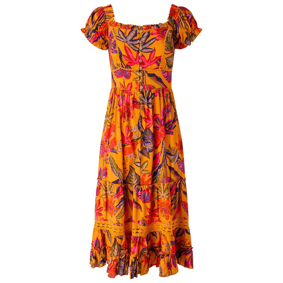 Joe Browns Wadenlanges Kleid mit Herz-Ausschnitt und Tropenmuster  