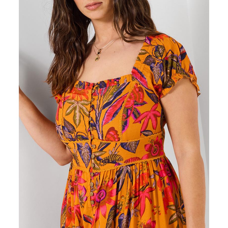 Joe Browns Wadenlanges Kleid mit Herz-Ausschnitt und Tropenmuster  