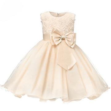 Abendkleid mit Schleife und Blumen - Beige