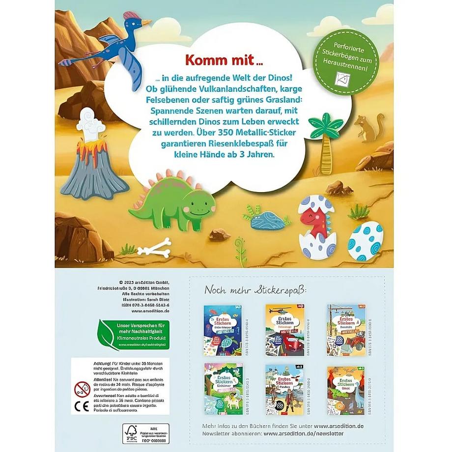 ARS EDITION  Erstes Stickern Metallic - Dinosaurier 