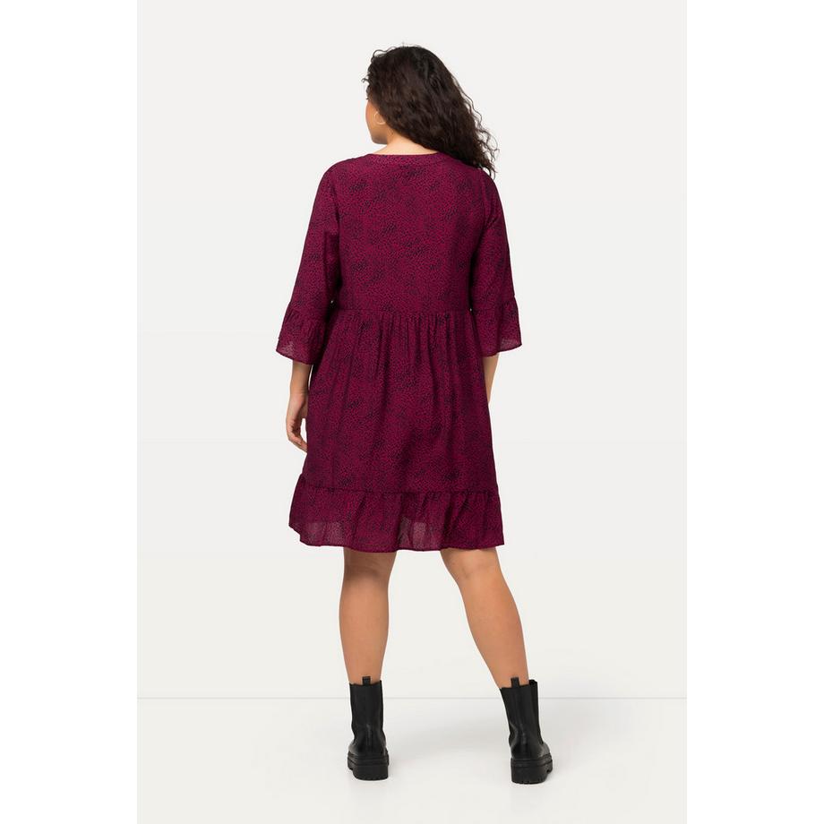 Ulla Popken Abito Midi Pois Linea A Scollo Tunica Maniche 3/4  