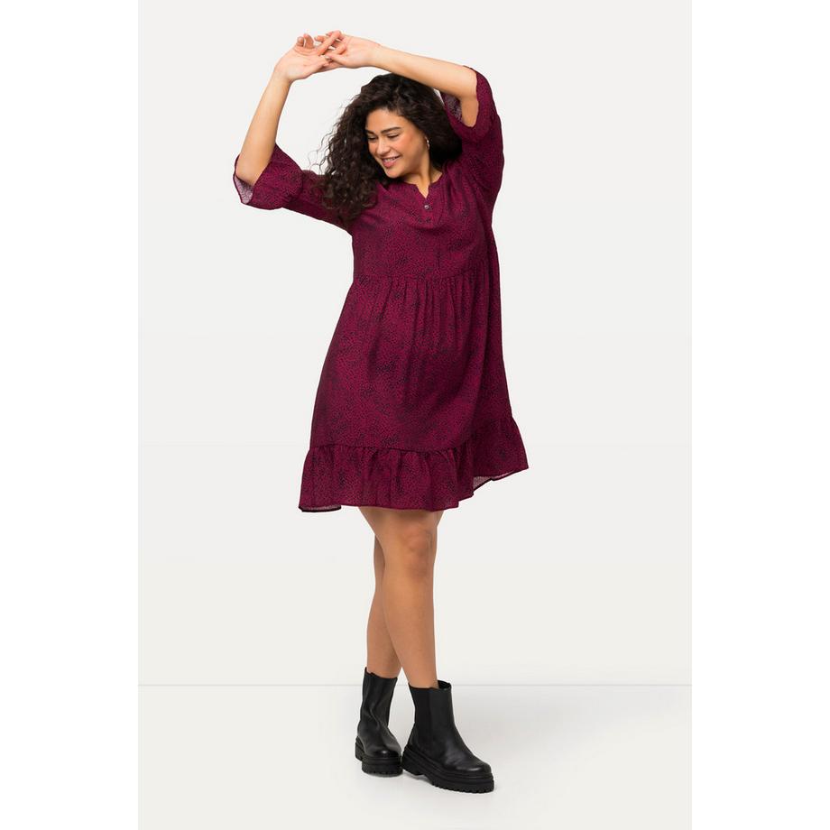 Ulla Popken Abito Midi Pois Linea A Scollo Tunica Maniche 3/4  