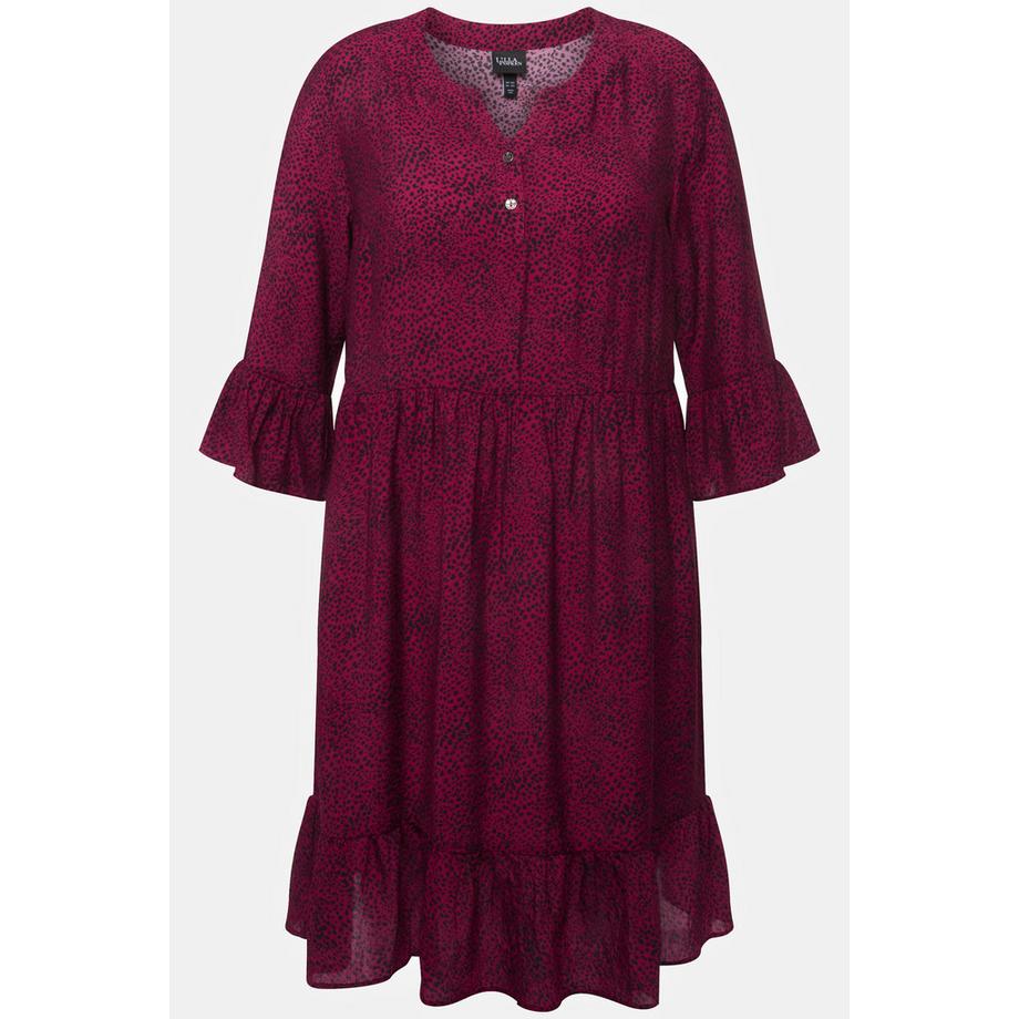 Ulla Popken Abito Midi Pois Linea A Scollo Tunica Maniche 3/4  