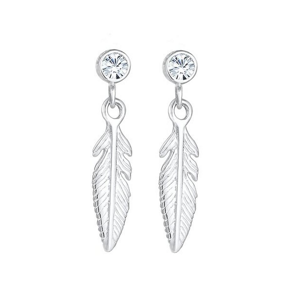 Elli  Boucles d'Oreilles Femmes Pendentif Plume Avec Cristal 