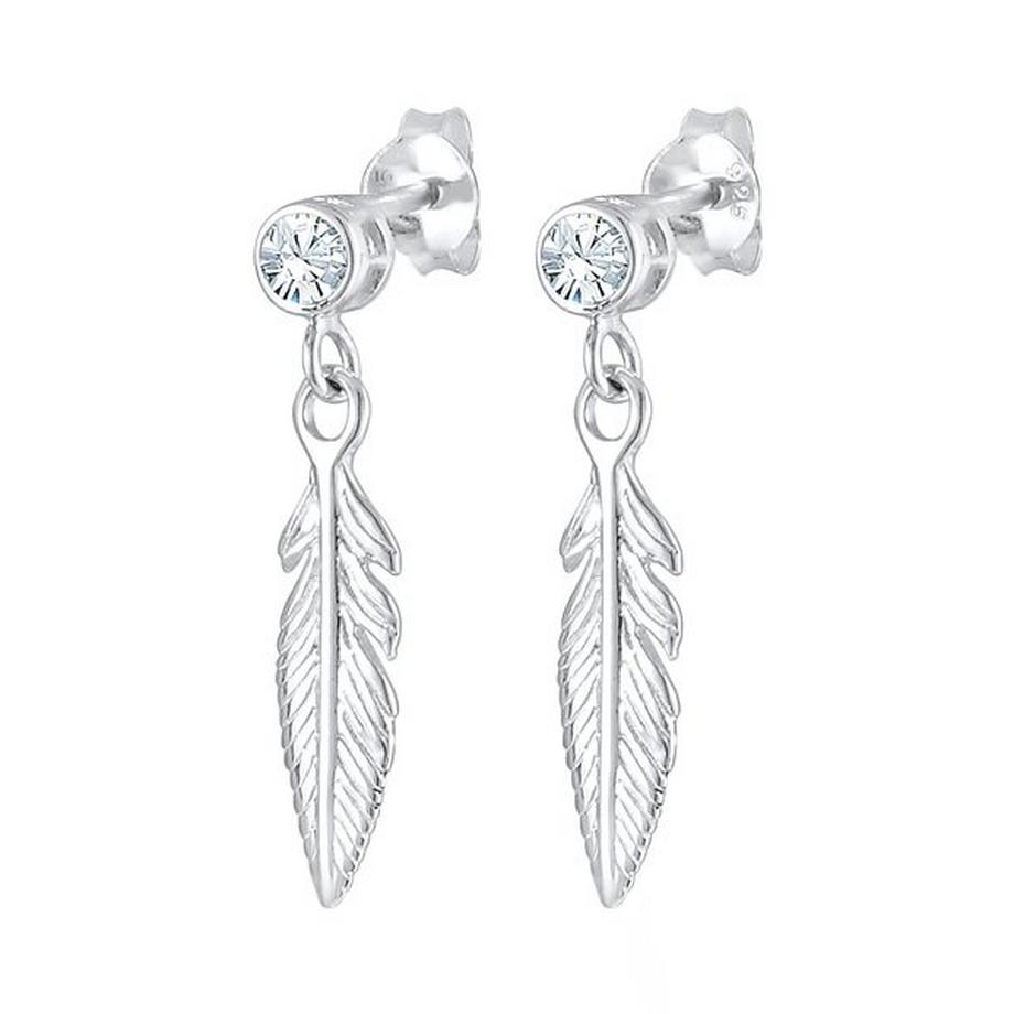 Elli  Boucles d'Oreilles Femmes Pendentif Plume Avec Cristal 