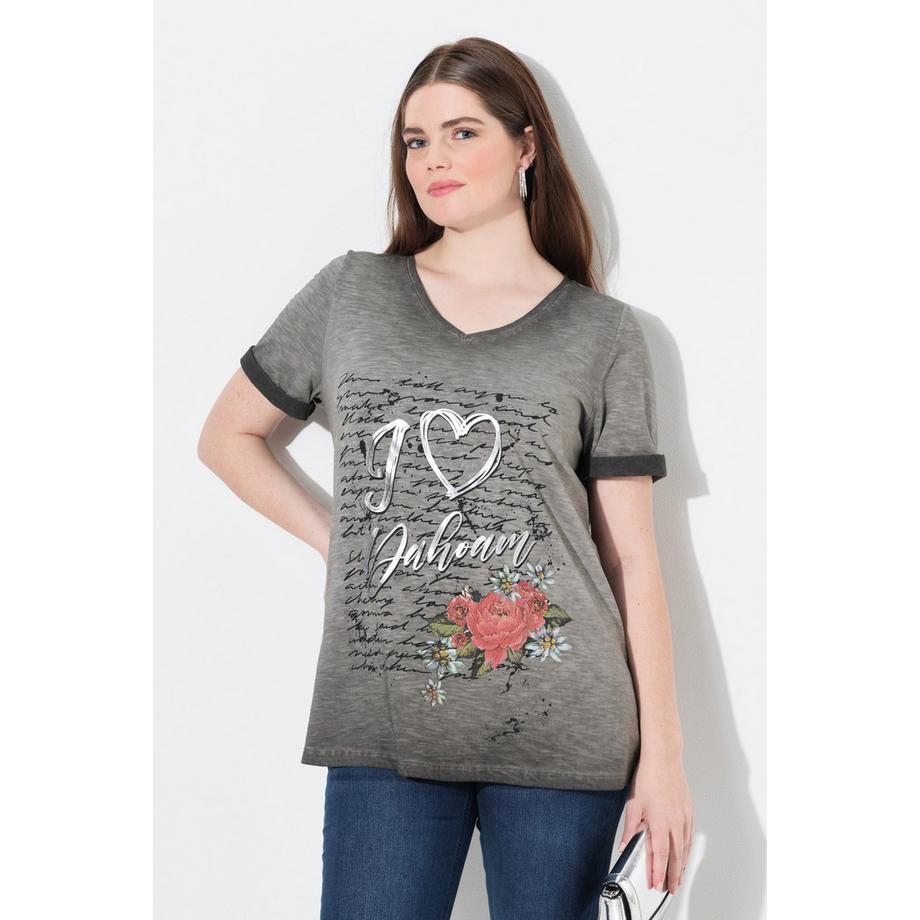 Ulla Popken T-Shirt Classica Scollo a V Mezza Manica Motivo Tradizionale  