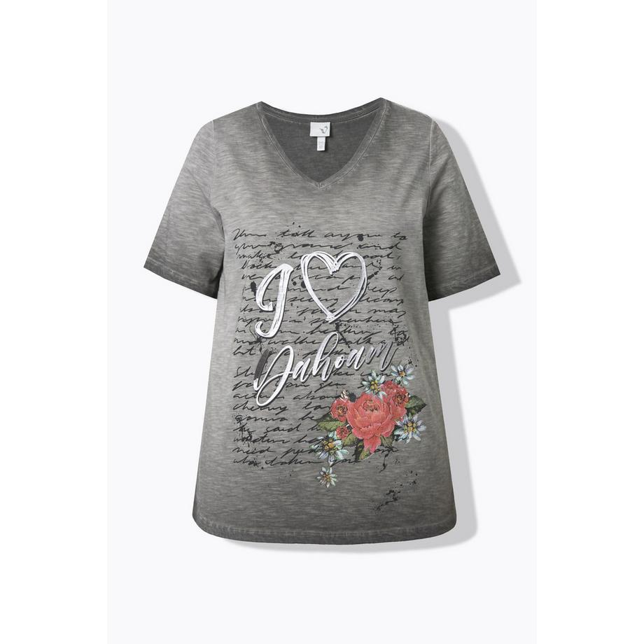 Ulla Popken T-Shirt Classica Scollo a V Mezza Manica Motivo Tradizionale  