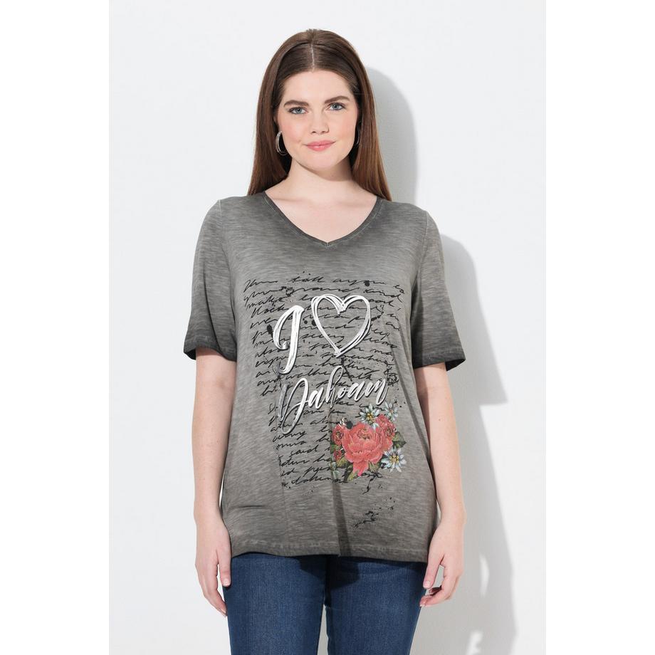 Ulla Popken T-Shirt Classica Scollo a V Mezza Manica Motivo Tradizionale  