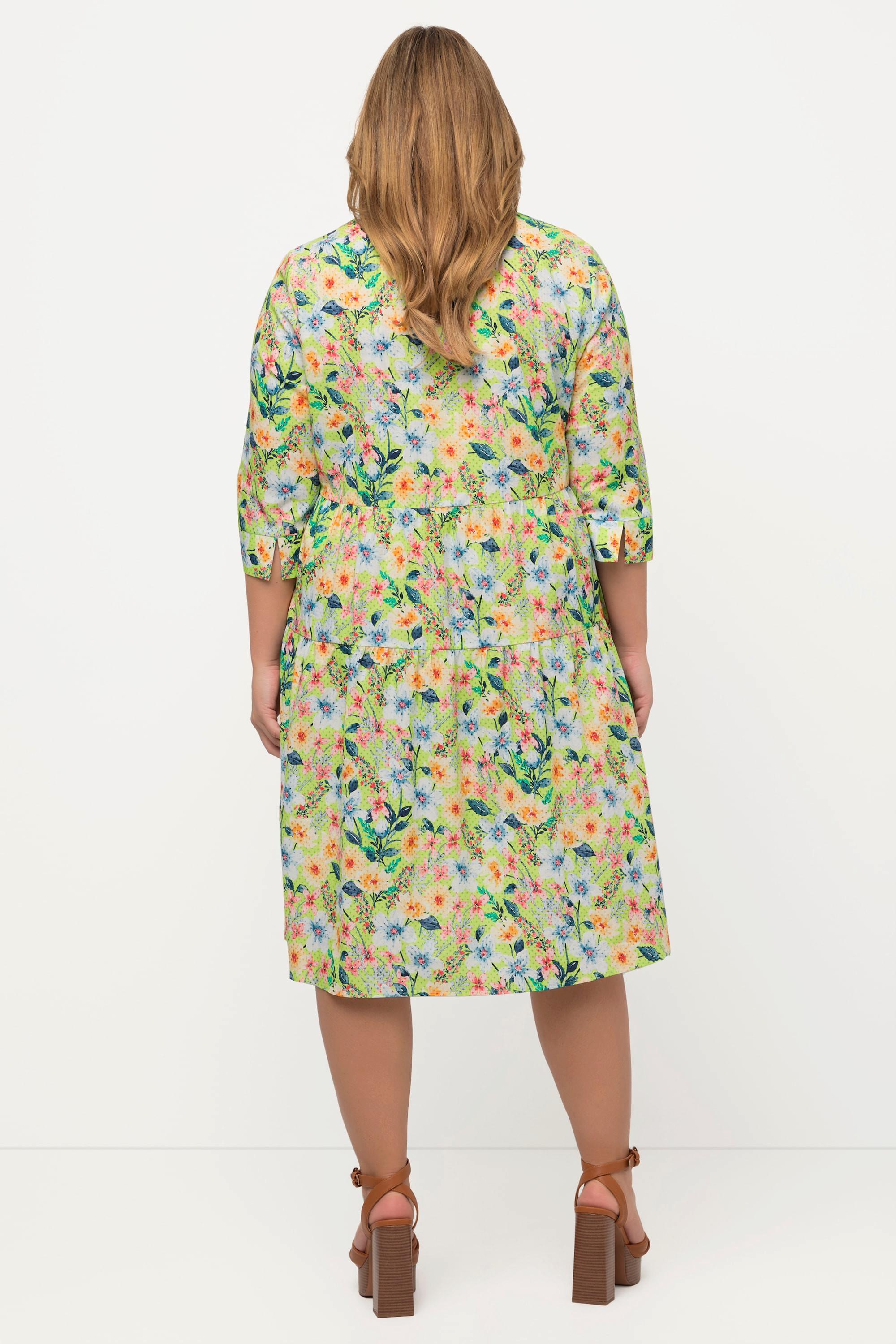 Ulla Popken Abito Chemisier Fiori Linea A Maniche 3/4  