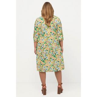 Ulla Popken Abito Chemisier Fiori Linea A Maniche 3/4  