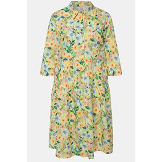 Ulla Popken  Robe chemisier, fleurs ligne en A, col chemise, manches 3/4 