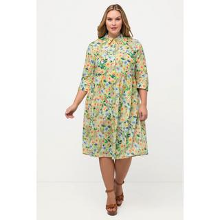 Ulla Popken Abito Chemisier Fiori Linea A Maniche 3/4  