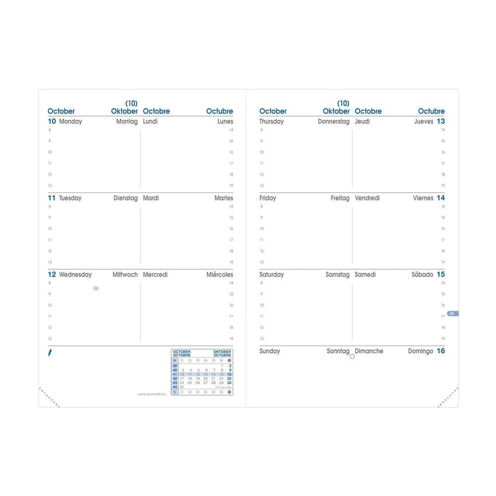 Quo Vadis Quo Vadis - Terminkalender - 2025 - Sapa X - Die Woche Horizontal - Mehrsprachig - Impala - Rot - Jan/Dez - 10x15 cm - Clairefontaine-Papier Weiß - Hergestellt in Frankreich  