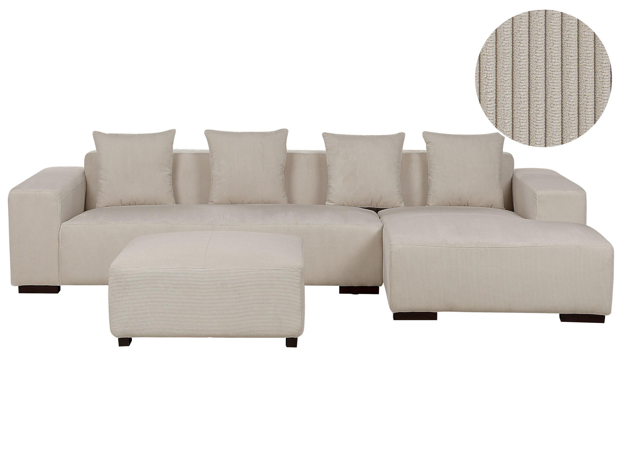 Beliani Ecksofa mit Ottomane aus Cord Modern LUNGO  