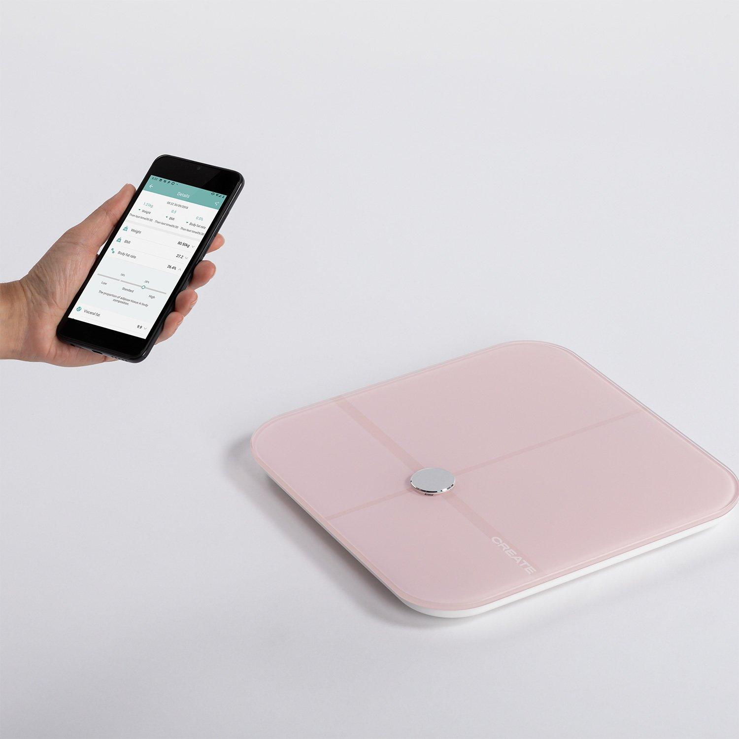 CREATE  BALANCE BODY SMART PRO - Smarte Personenwaage mit Bioimpedanz und Bluetooth, pastelrosa 