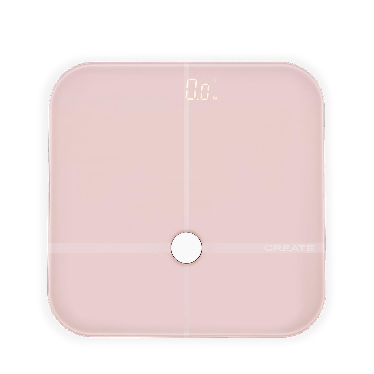 CREATE BALANCE BODY SMART PRO - Bilancia pesapersone intelligente con  bioimpedenza e Bluetooth, rosa pastello