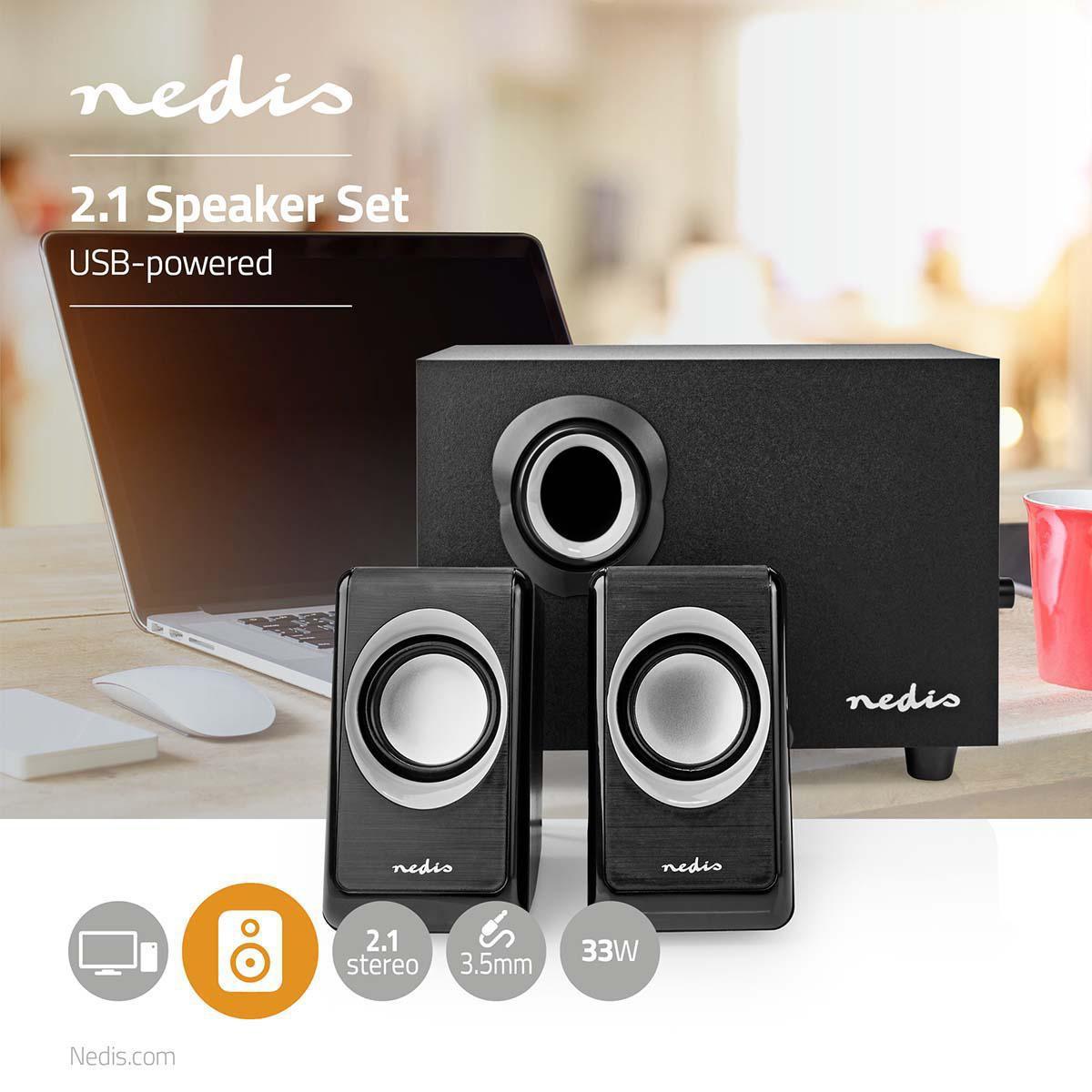 Nedis  Altoparlanti per PC | 2.1 | 33 W | 3,5 mm maschio | USB Ström | Controllo del volume 