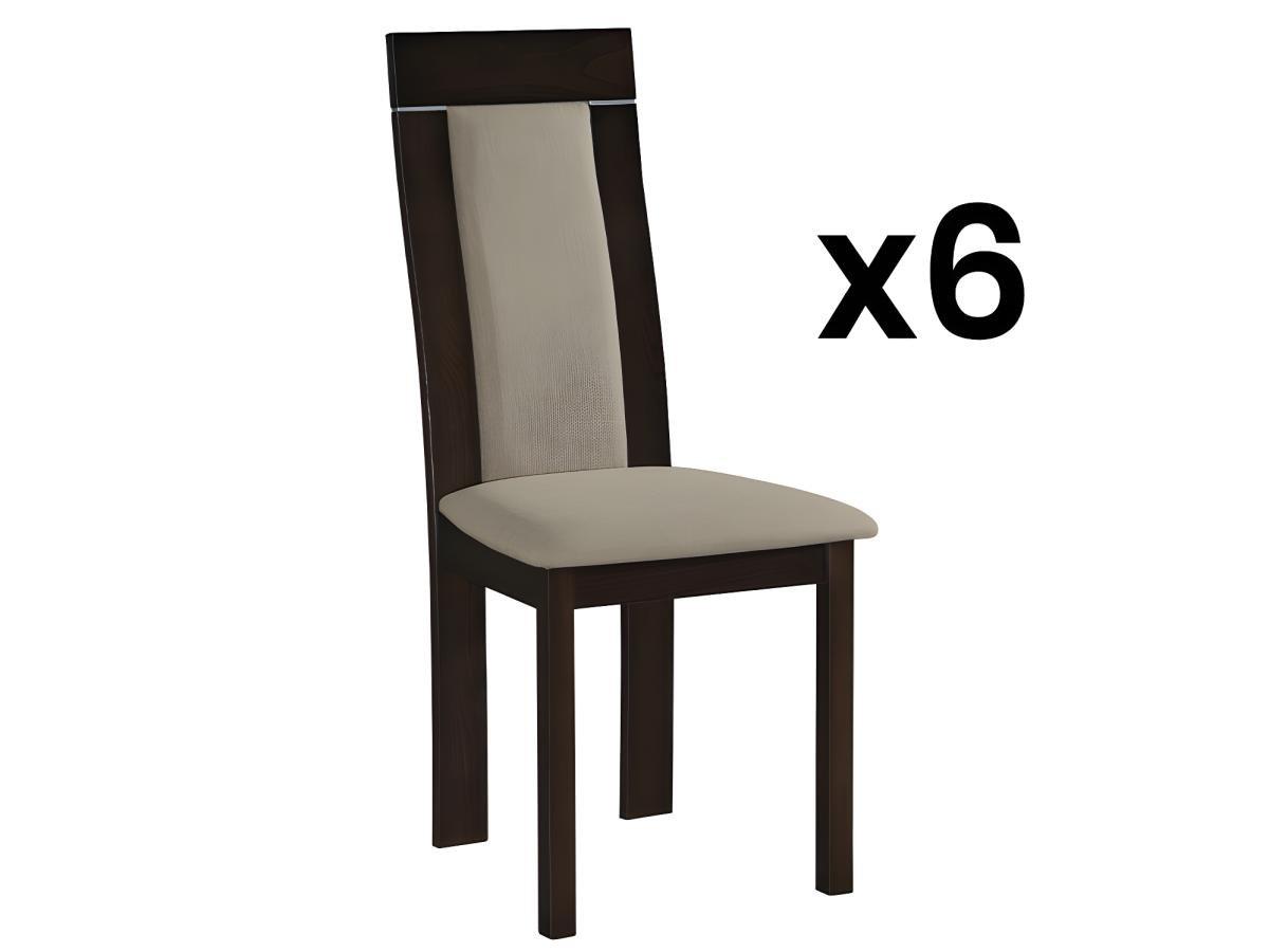 Vente-unique Lot de 6 chaises BELINDA Hêtre tissu  Noyer  