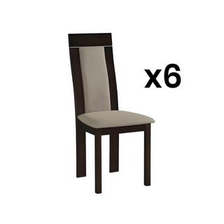 Vente-unique Lot de 6 chaises BELINDA Hêtre tissu  Noyer  