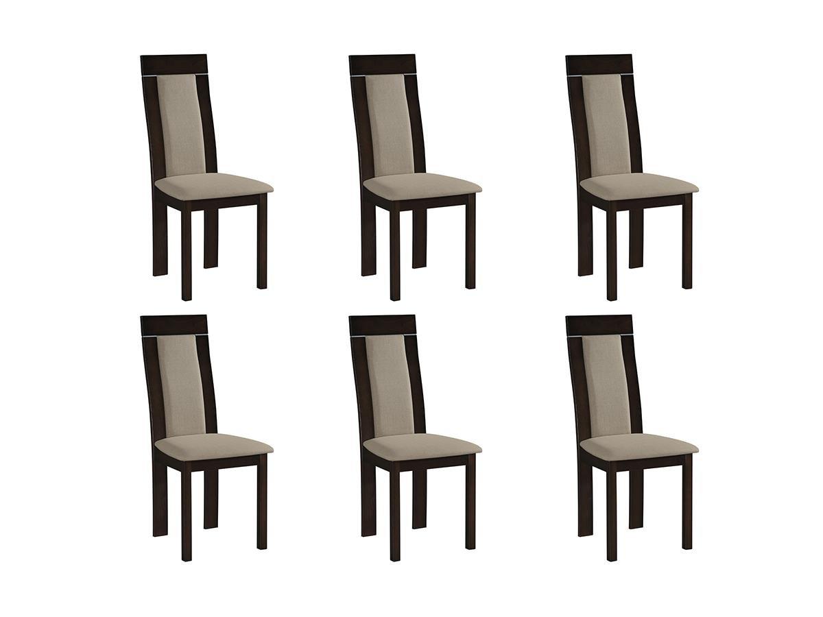 Vente-unique Lot de 6 chaises BELINDA Hêtre tissu  Noyer  