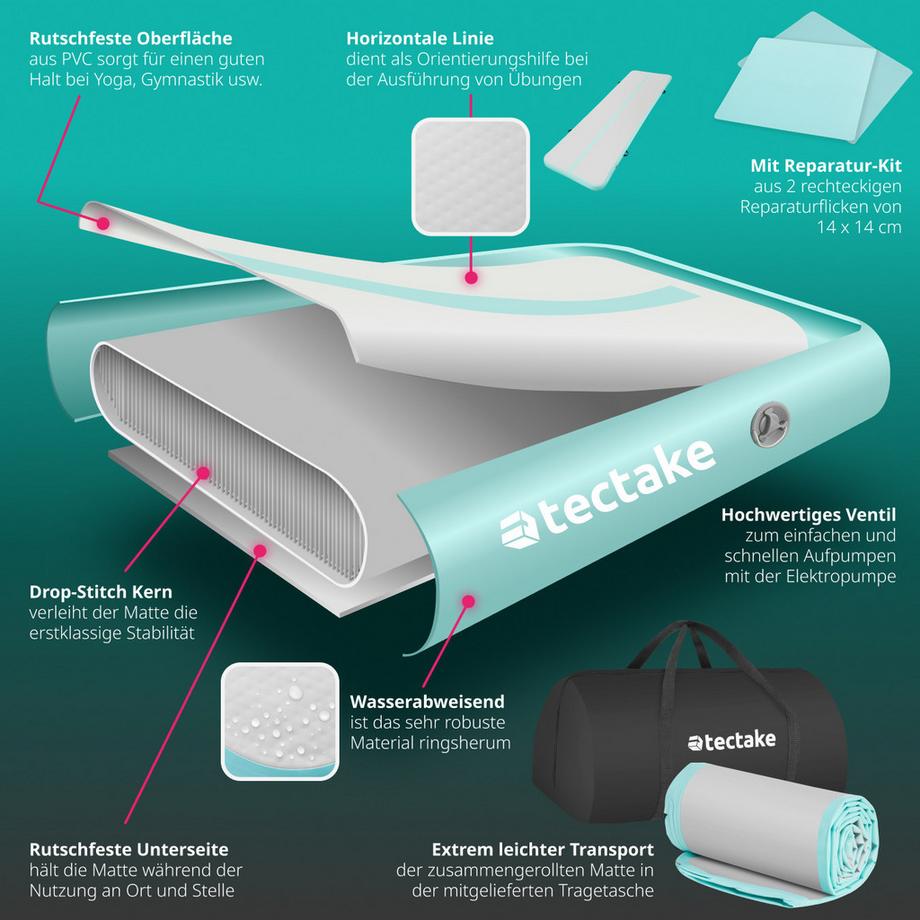 Tectake  Tappetino da allenamento airtrack AirFlexy gonfiabile 
