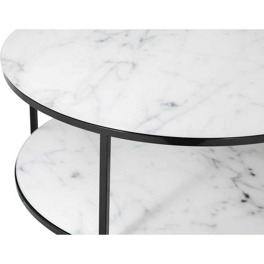 mutoni Table basse 2 étagères blanc noir rond 80x80  