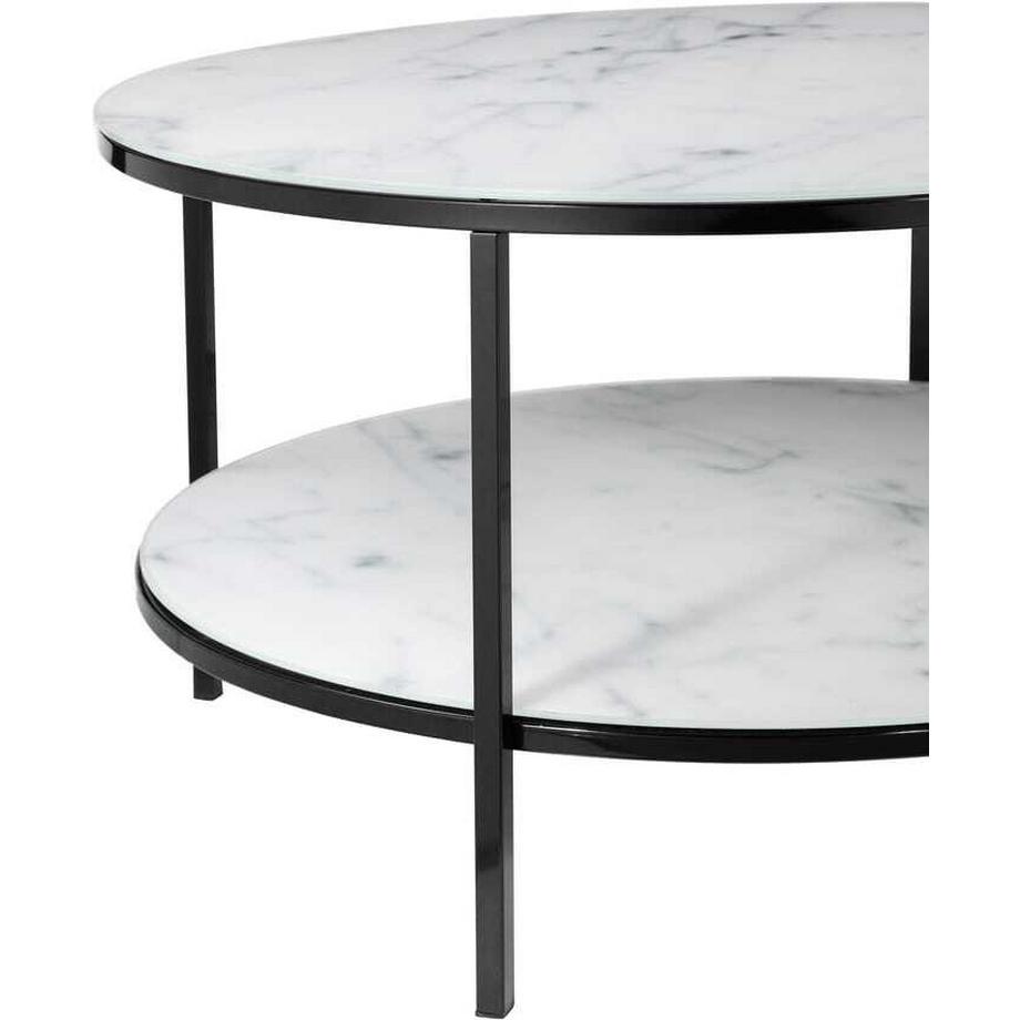 mutoni Table basse 2 étagères blanc noir rond 80x80  