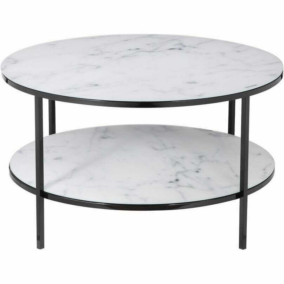 mutoni Table basse 2 étagères blanc noir rond 80x80  