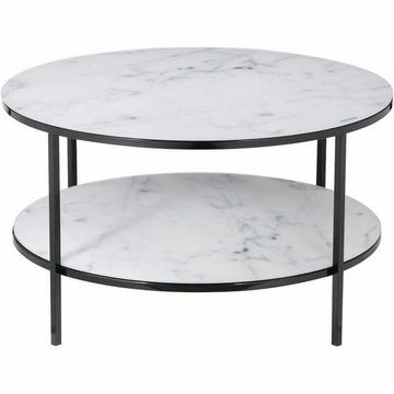 Table basse 2 étagères blanc noir rond 80x80