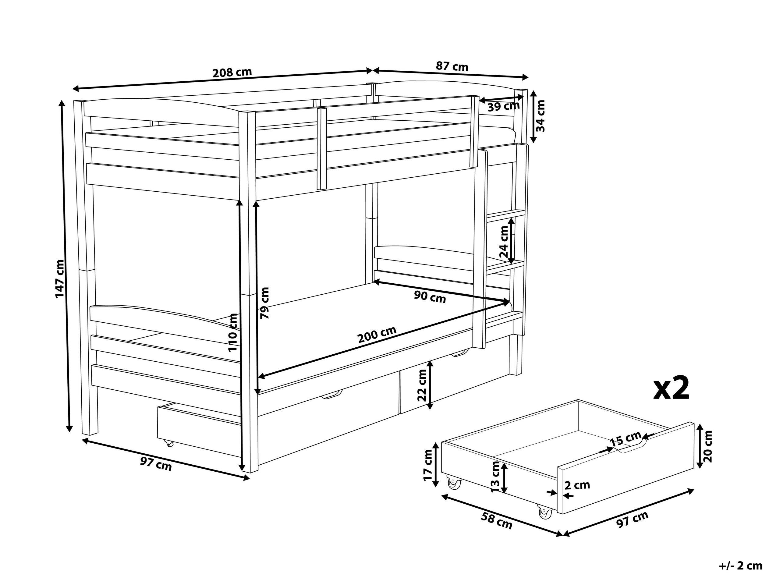 Beliani Hochbett mit Schubladen aus Kiefernholz Modern REVIN  