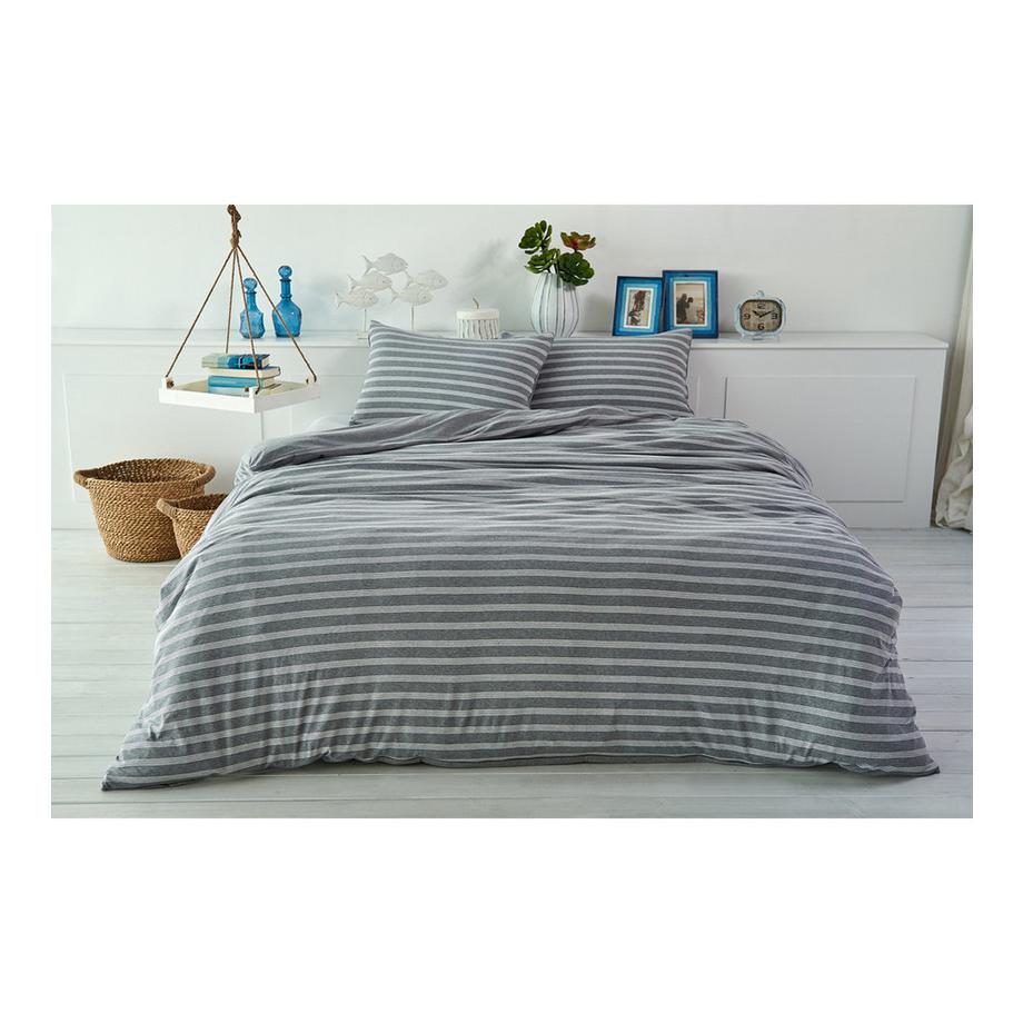 Living Home Melange Jersey Double Face Gestreifte Bettwäsche Set  