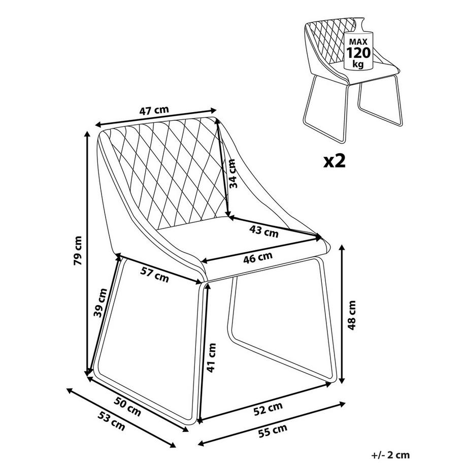 Beliani Esszimmerstuhl 2er Set aus Samtstoff Retro ARCATA  