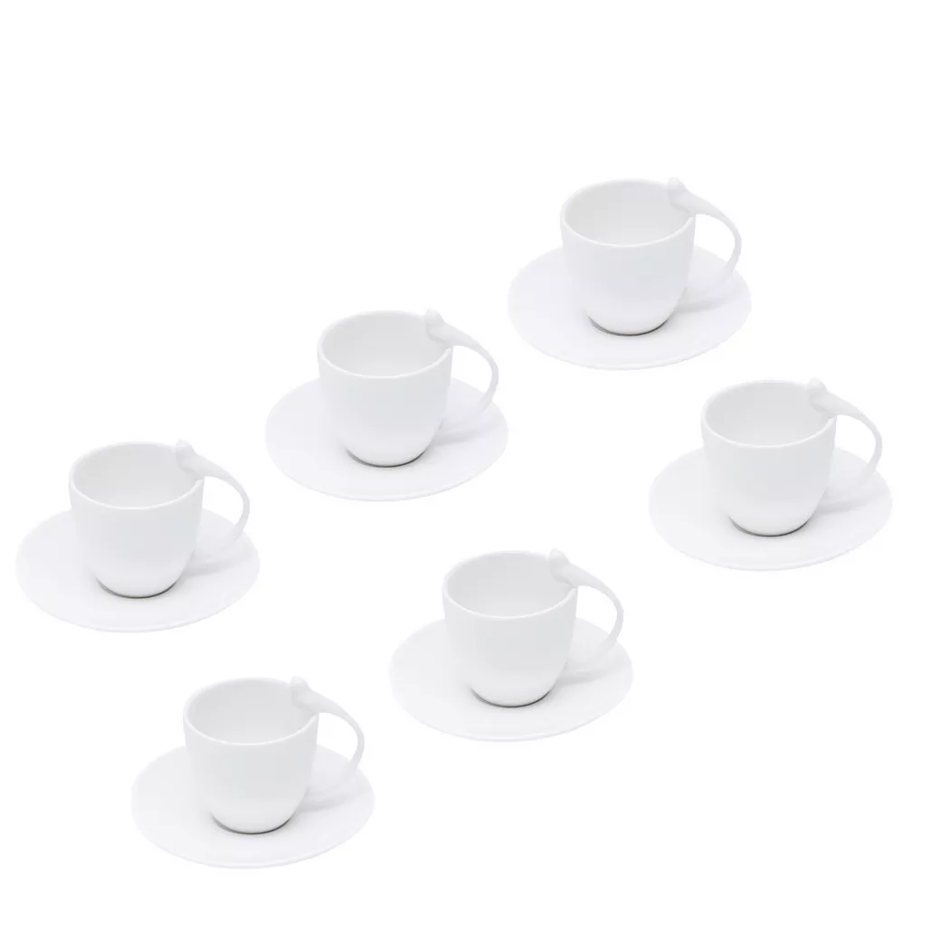 Wolff - Set aus 6 Tassen und Untertassen Vögel, 85 ml, Schneeweiss