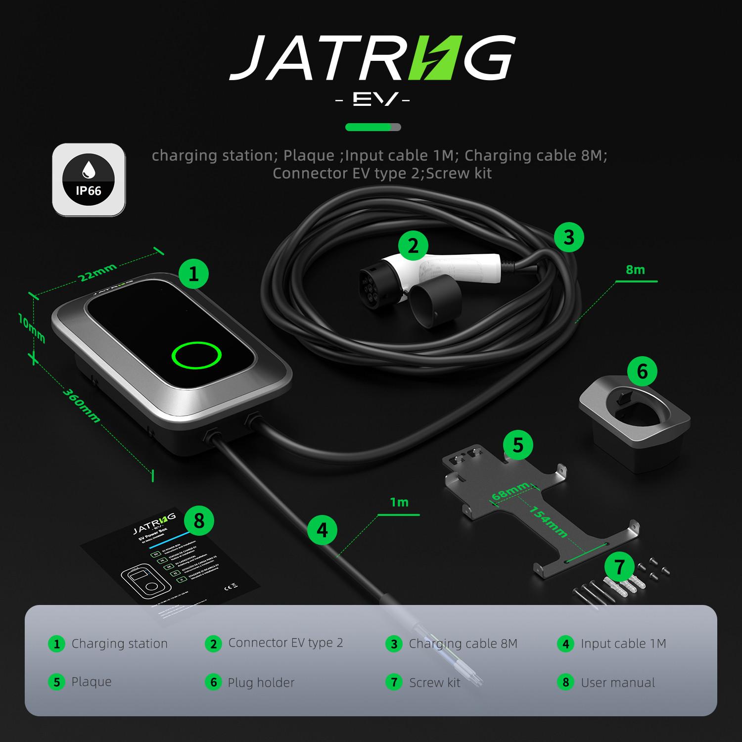 JATRHG  JATRHG S1 Borne de Recharge pour Véhicule Électrique 7kW 8M/12M IP66 32A Monophasé 